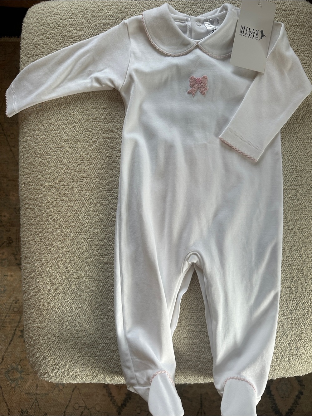 Milly Marie White Classic Bow Pima Collard Romper